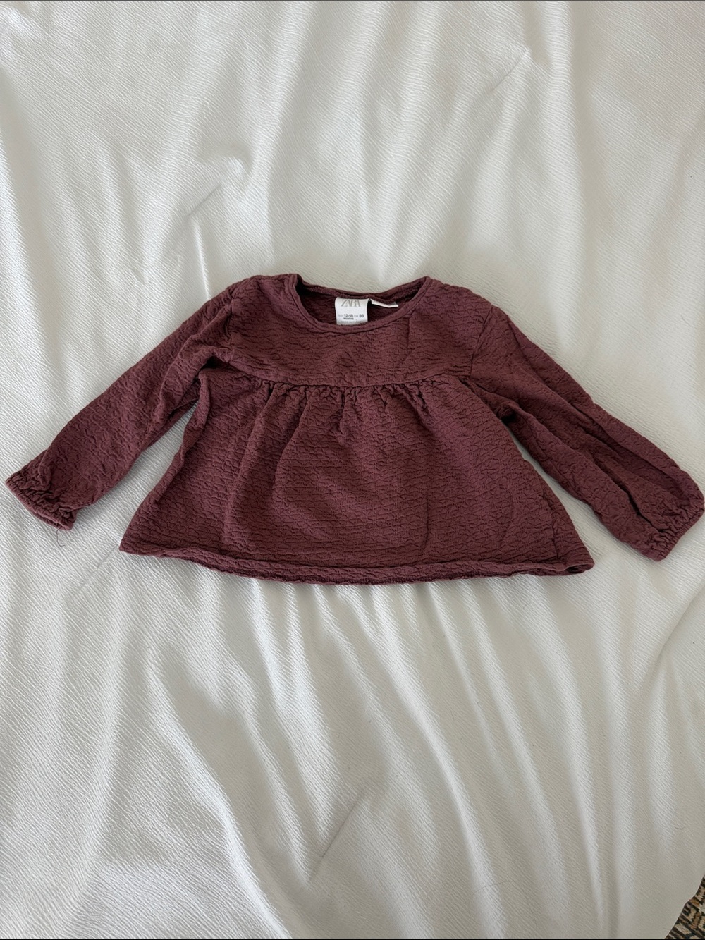Zara Girls Long-Sleeve Textured Burgundy Top